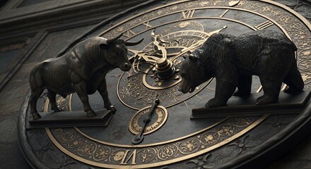 Bull and Bear on an Ornate Clock: A Symbol of Market Forces