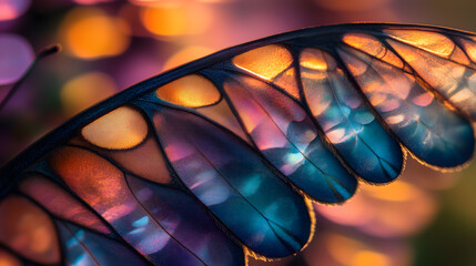 Close up of iridescent butterfly wing vibrant colors intricate detail nature photography macro shot