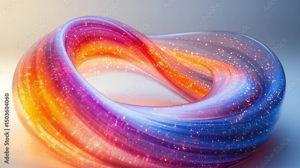 Poster Abstract Luminescent Ribbon: A mesmerizing display of a multicolored, iridescent ribbon that bends and twists, a testament to the beauty of abstract forms.