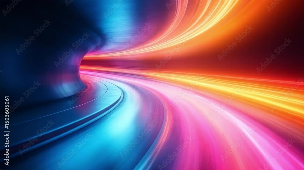 Poster illuminated tunnel: a dynamic, abstract view of an illuminated tunnel, radiating vibrant streaks of 