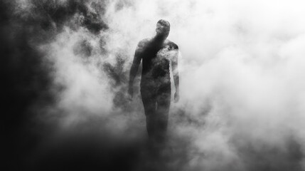 Obraz premium Solitary Figure Walking Through Ethereal Smoke