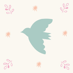 dove and flowers, romantic pattern