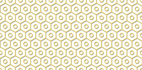 Neutral hexagon with circle geometric seamless pattern background. 