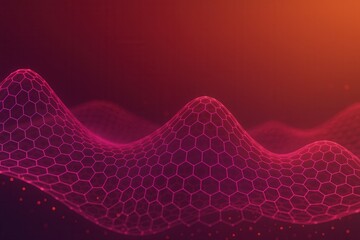 A vibrant pink hexagonal grid wave pattern against a gradient dark-to-light background, creating a futuristic and dynamic digital effect