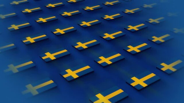 Sweden Flags in a Grid, Seamless Loop, 3D Concept
