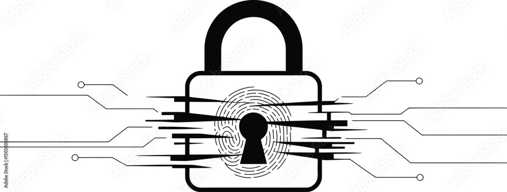 Poster secure digital data concept illustrating cybersecurity and fingerprint authentication protection