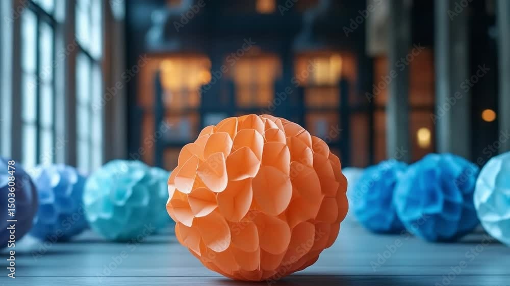 Poster Artful Orb Array: A close-up shot of an arrangement of colorful, geometric orbs, with an emphasis on their vibrant textures, set in a creative studio setting.
