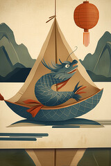 dragon boat on the sea, dragon, green dragon