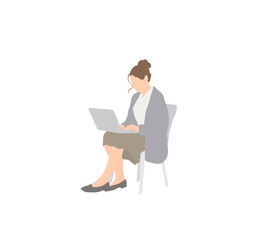 Woman working remotely on a laptop, sitting in a chair