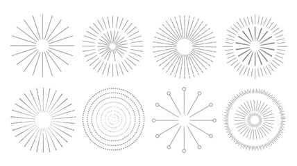 Collection of geometric design elements featuring radial burst and starburst shapes in minimalist style