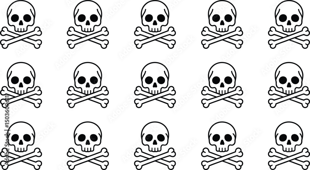 Poster seamless pattern of skull and crossbones repeating on a white background for a variety of applicatio