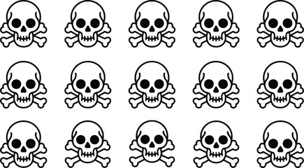 Seamless pattern of simple cartoon skulls and crossbones on a white background for halloween design
