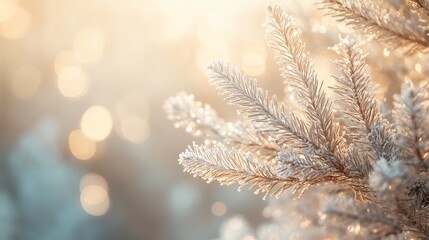 Soft defocused Christmas tree with bokeh lights, dreamy background, ample copy space