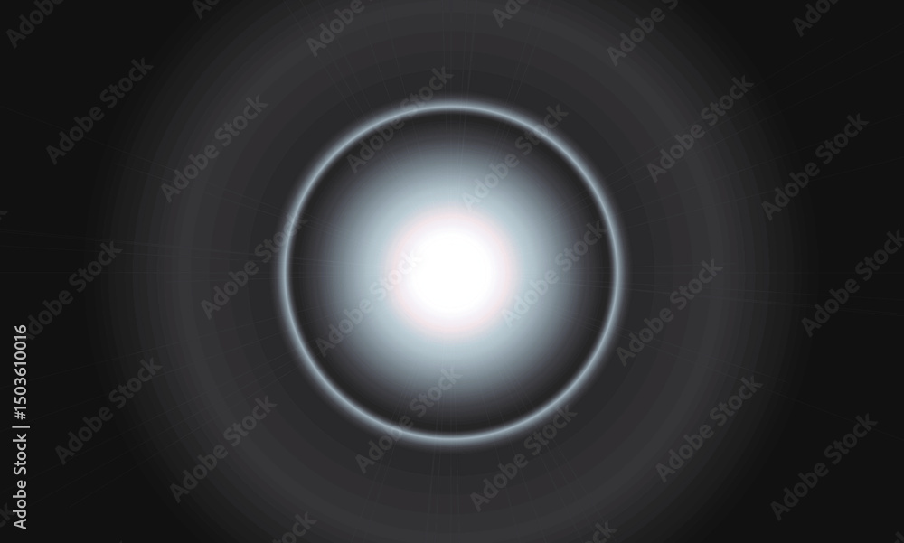 Poster black circles and white light. abstract illustration geometric pattern in the form of a glowing lamp