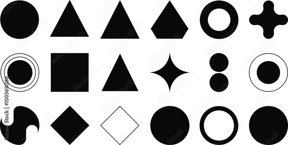 Poster black geometric shapes vector illustration collection on white background isolated design elements