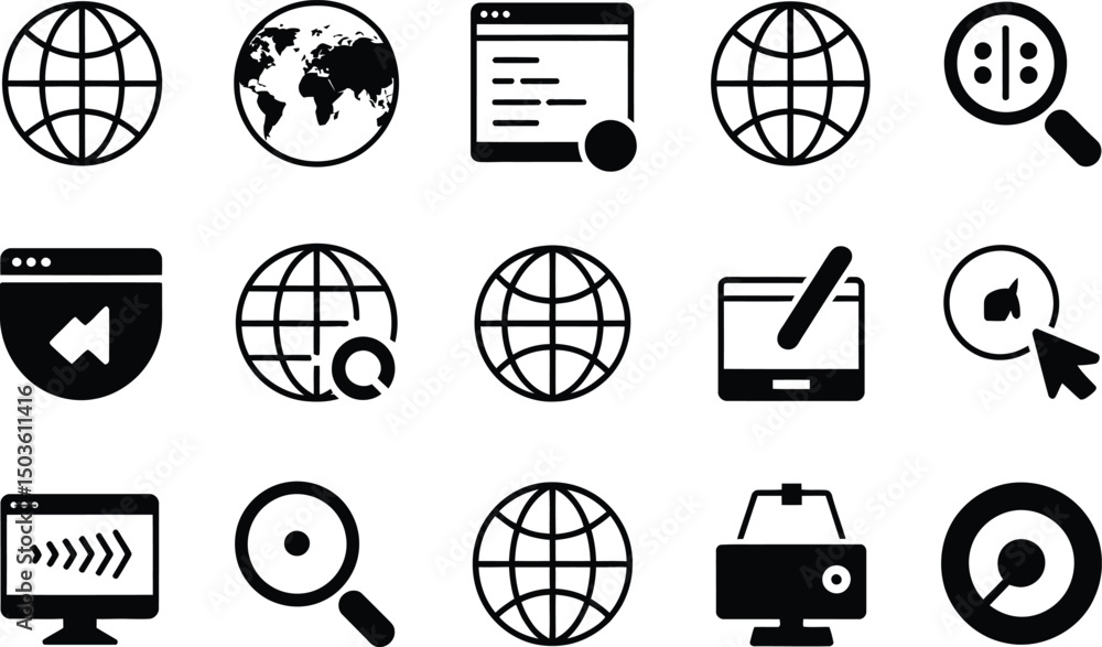 Aufkleber collection of modern black and white web internet and technology icons for design