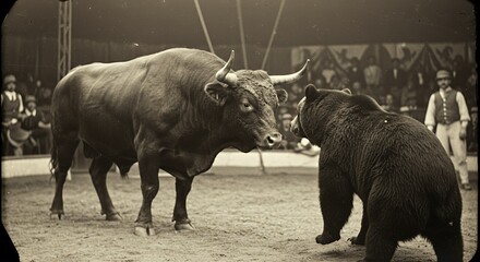 Vintage Circus Showdown: Bull vs. Bear