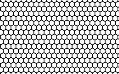Seamless geometric hexagon pattern in black outlined honeycomb shapes repeating over white background