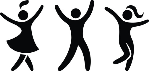 Fototapeta premium Silhouetted figures celebrating happiness and joy with arms raised high in victory