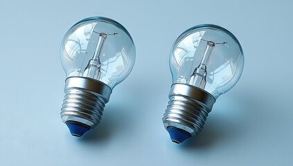Two transparent light bulbs against a light blue background.