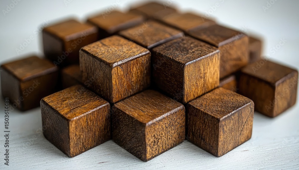Poster close-up of a collection of wooden cubes.