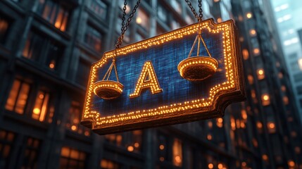 Law Firm Sign: Illuminated Justice in Cityscape