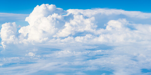 Blue sky with clouds in the sky. Sky clouds background. White cloudy Heaven with soft sun light....