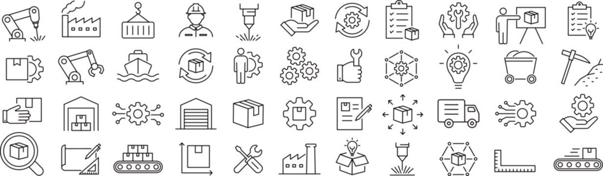 ベクターでモノクロの産業に関する線画アイコンセット
