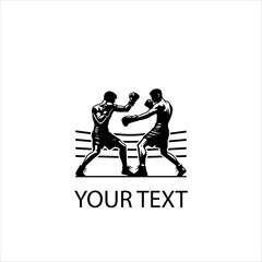 Two Men Boxing – Fighting Pose Vector Illustration of Boxers in Action Isolated on White Background