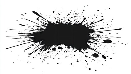 Black ink splatters on a white background.