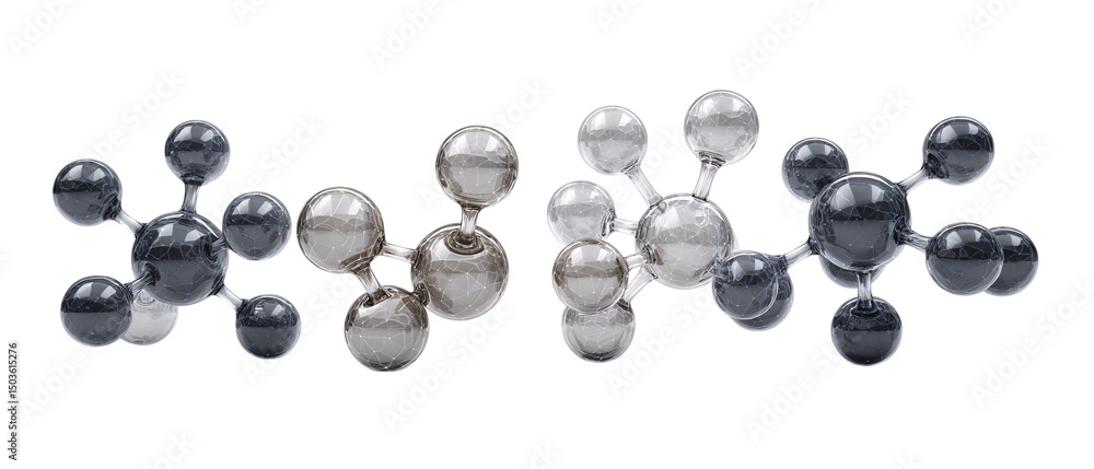 Poster 3d glass molecular structures isolated on transparent background