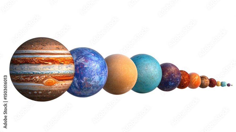 Poster solar system planets row isolated on transparent background