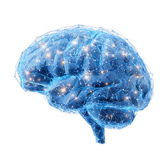 Abstract blue brain network isolated on transparent background