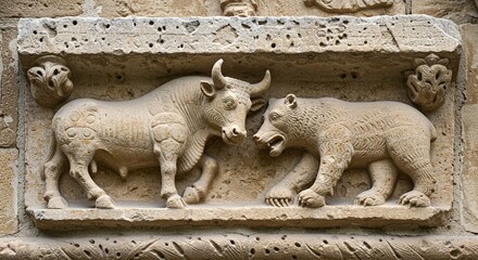 Ancient Stone Carving: Bull and Bear