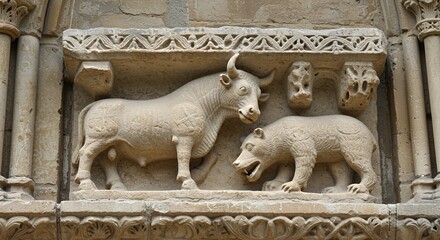 Medieval Stone Carving: Bull and Bear Relief
