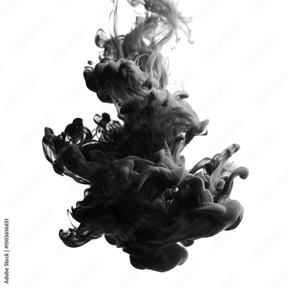Poster abstract black ink swirl isolated on transparent background