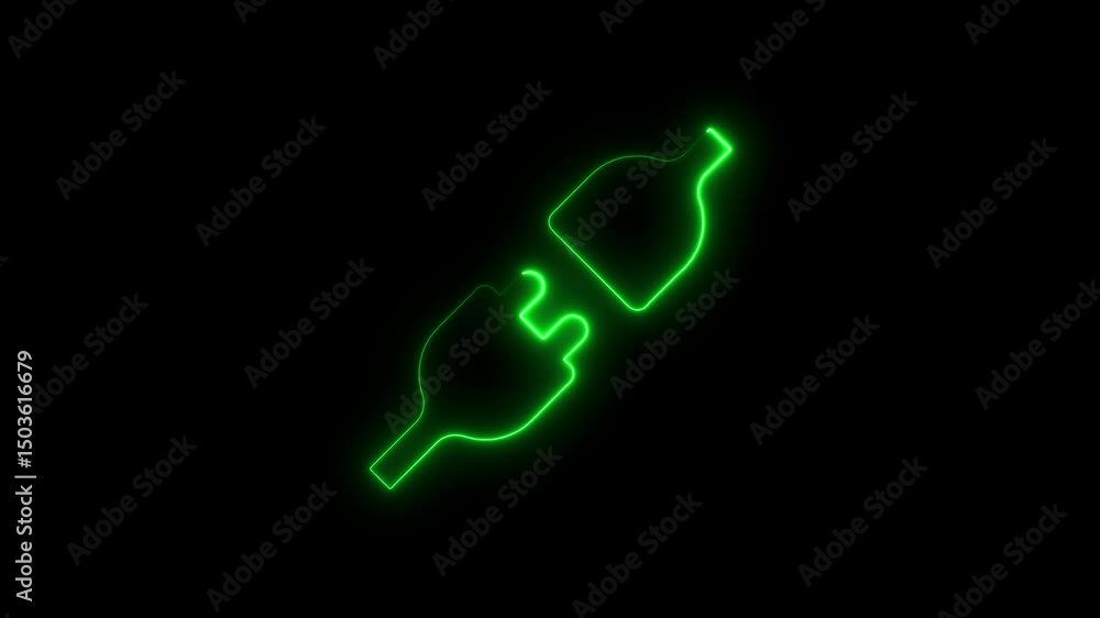 Poster glowing neon plug and socket connection on a deep black background