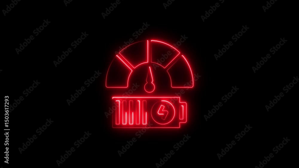 Poster red neon energy level indicator animation on black background suitable for technology