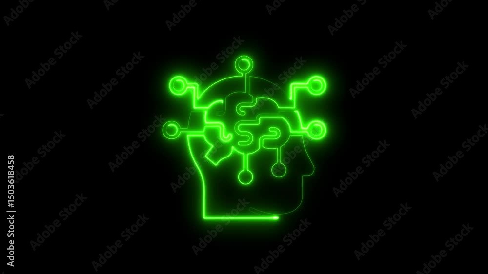 Aufkleber illuminated neon circuit brain concept representing artificial intelligence and neural networks
