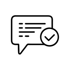 Simple black and white icon shows speech bubble with check mark, symbolizing message approval