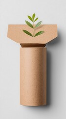 Opened Kraft Paper Cylinder Box with Plant Sprout