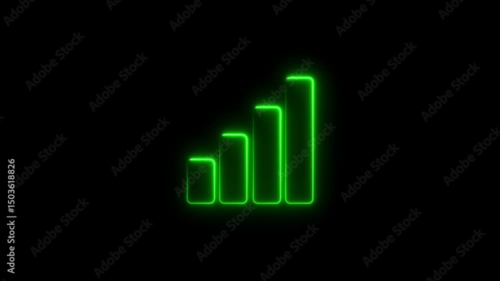 Poster animated neon green bar chart glowing on a black background visual concept