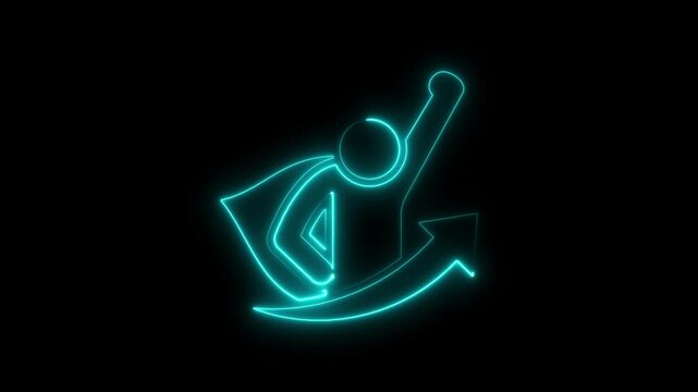 Animated neon superhero concept with arrow glowing against a black background