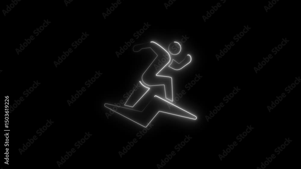Poster animated neon runner symbol over a bolt representing speed and acceleration
