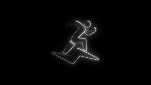 Animated neon runner symbol over a bolt representing speed and acceleration