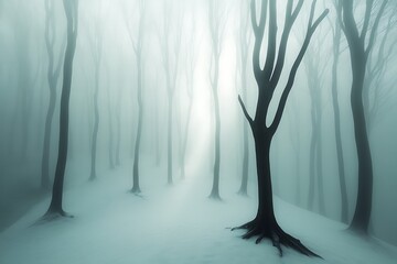 Mystic Winter Forest Path for Foggy Scene.
