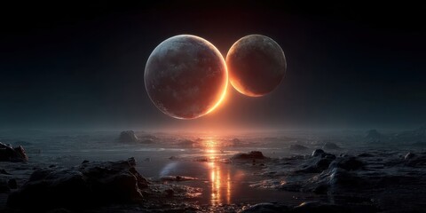 Backlit Pluto and Charon Illustration Highlighting Dwarf Planet and Moon