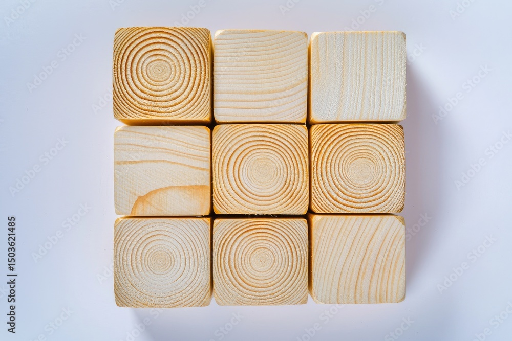 Poster wooden blocks arranged in a grid pattern.