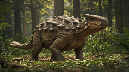 Naklejka premium Armored Ankylosaurus in a Prehistoric Forest