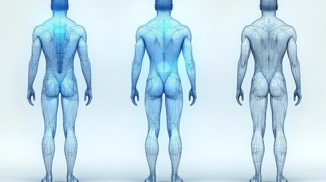 Human Anatomy: Posterior View, Wireframe Model